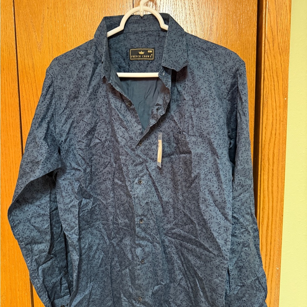 French Crown Men's Deep Teal Green Ditsy Textured Royal Oxford Shirt
